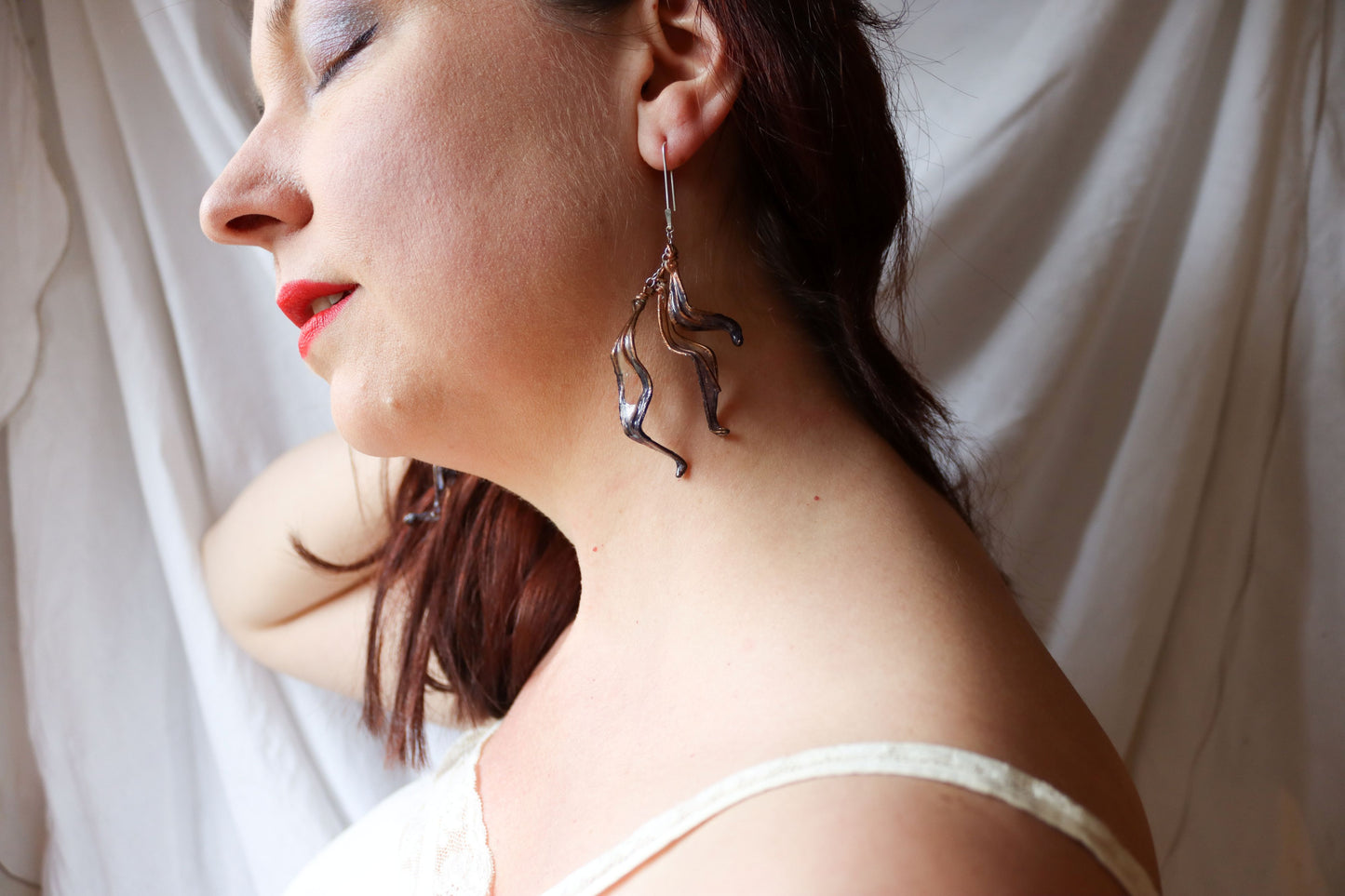 Leaf Cascade Earrings : indigo