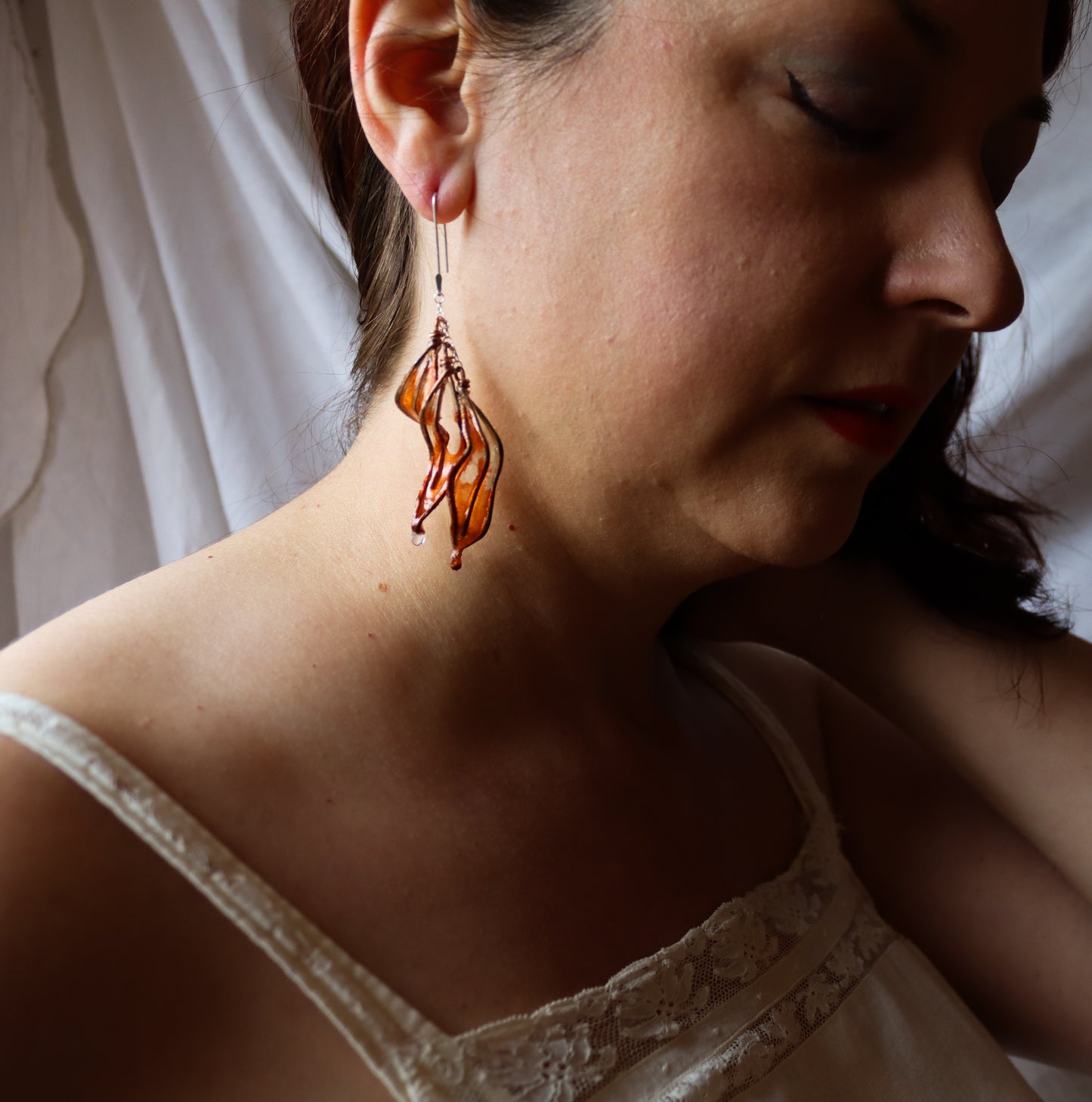 Leaf Cascade Earrings : burnt orange