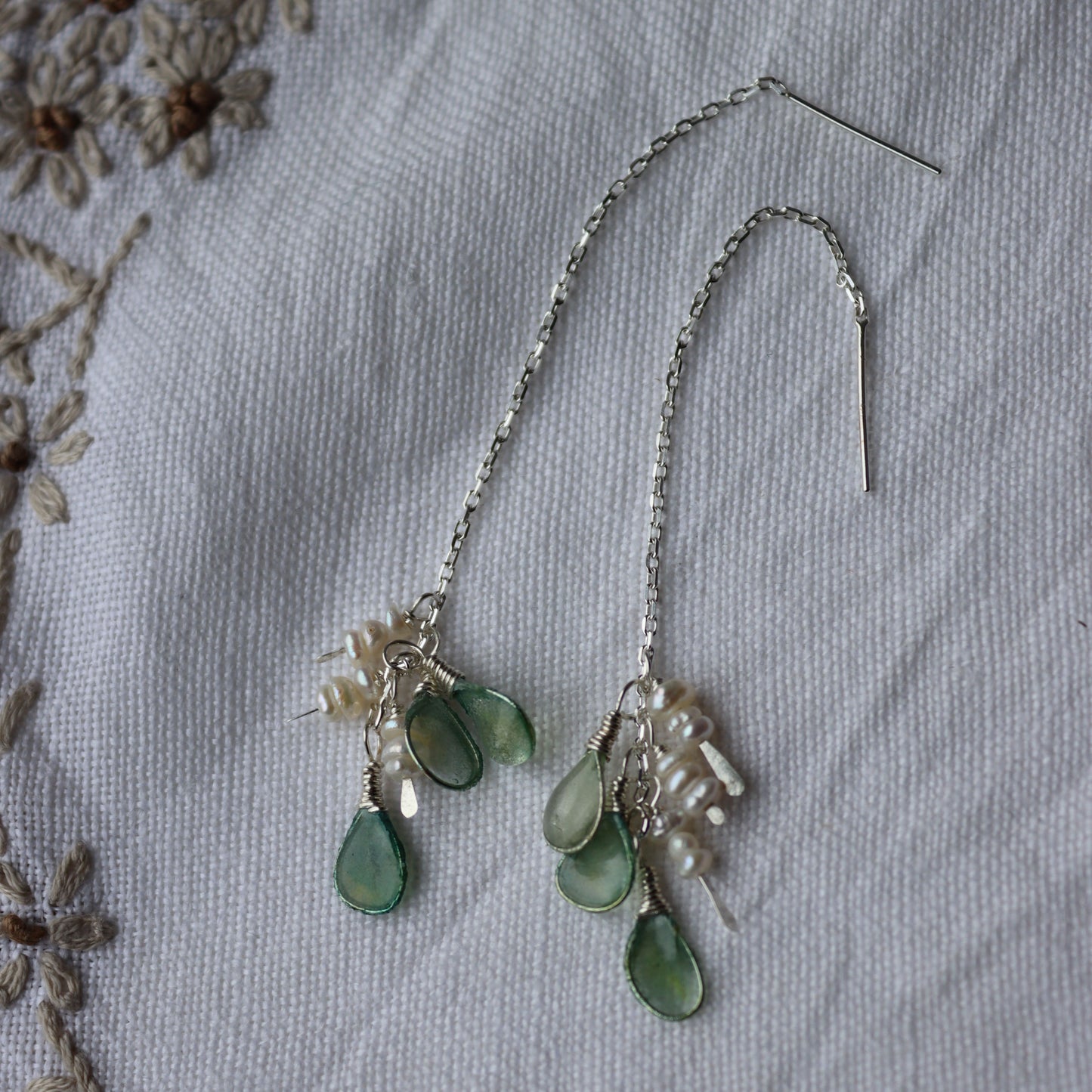 Pearls & Sea Glass Threaders : sterling silver