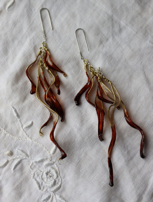 Petal Cascade Earrings, large : tree bark