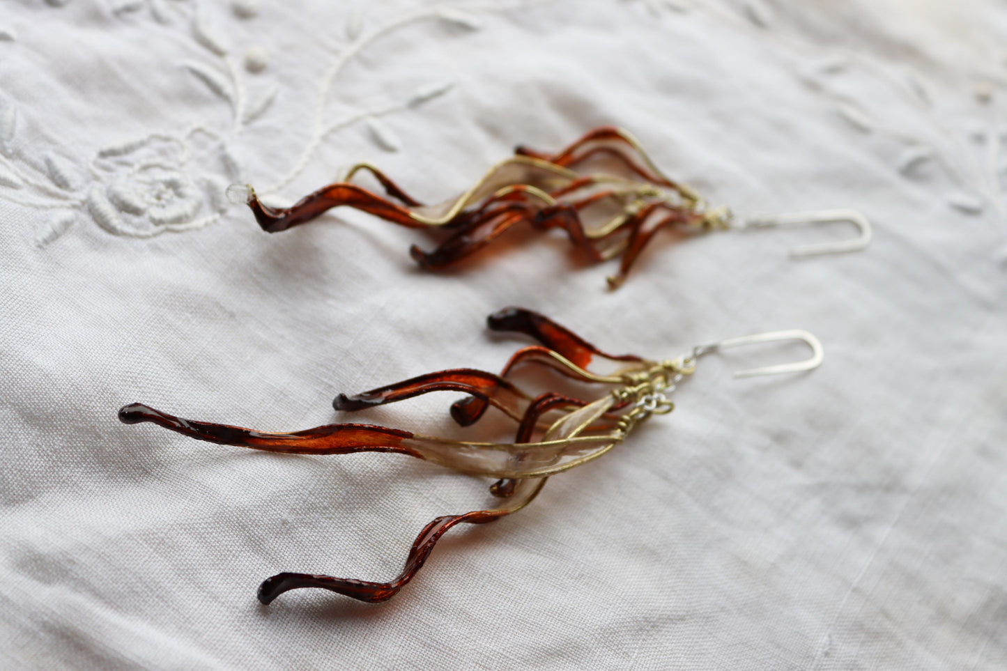 Petal Cascade Earrings, large : tree bark