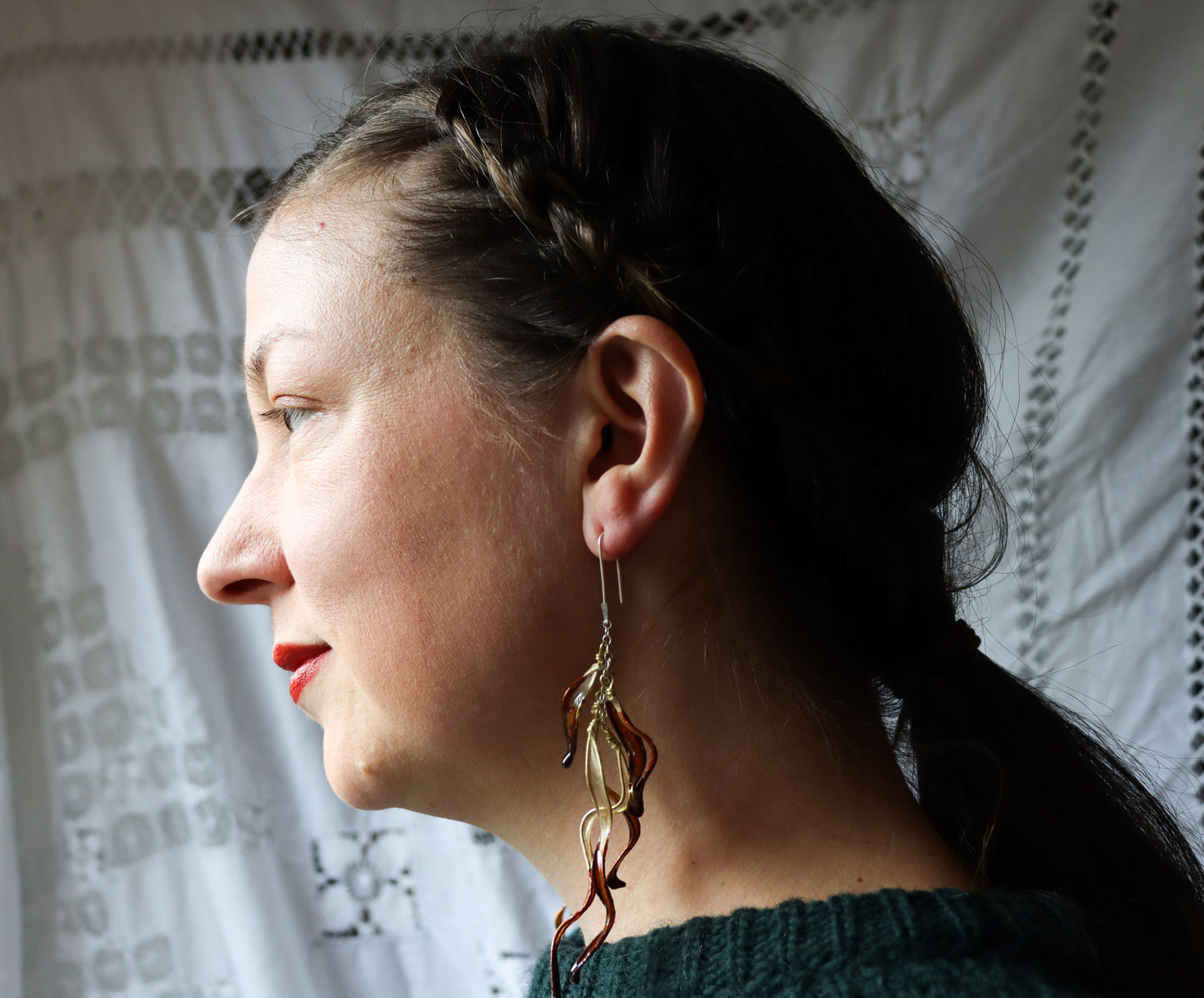 Petal Cascade Earrings, large : tree bark