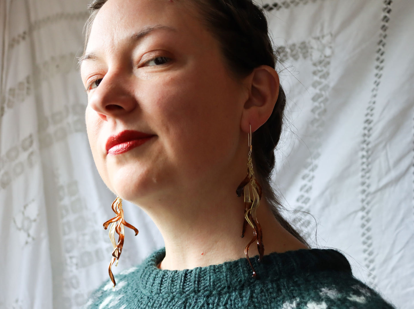 Petal Cascade Earrings, large : tree bark