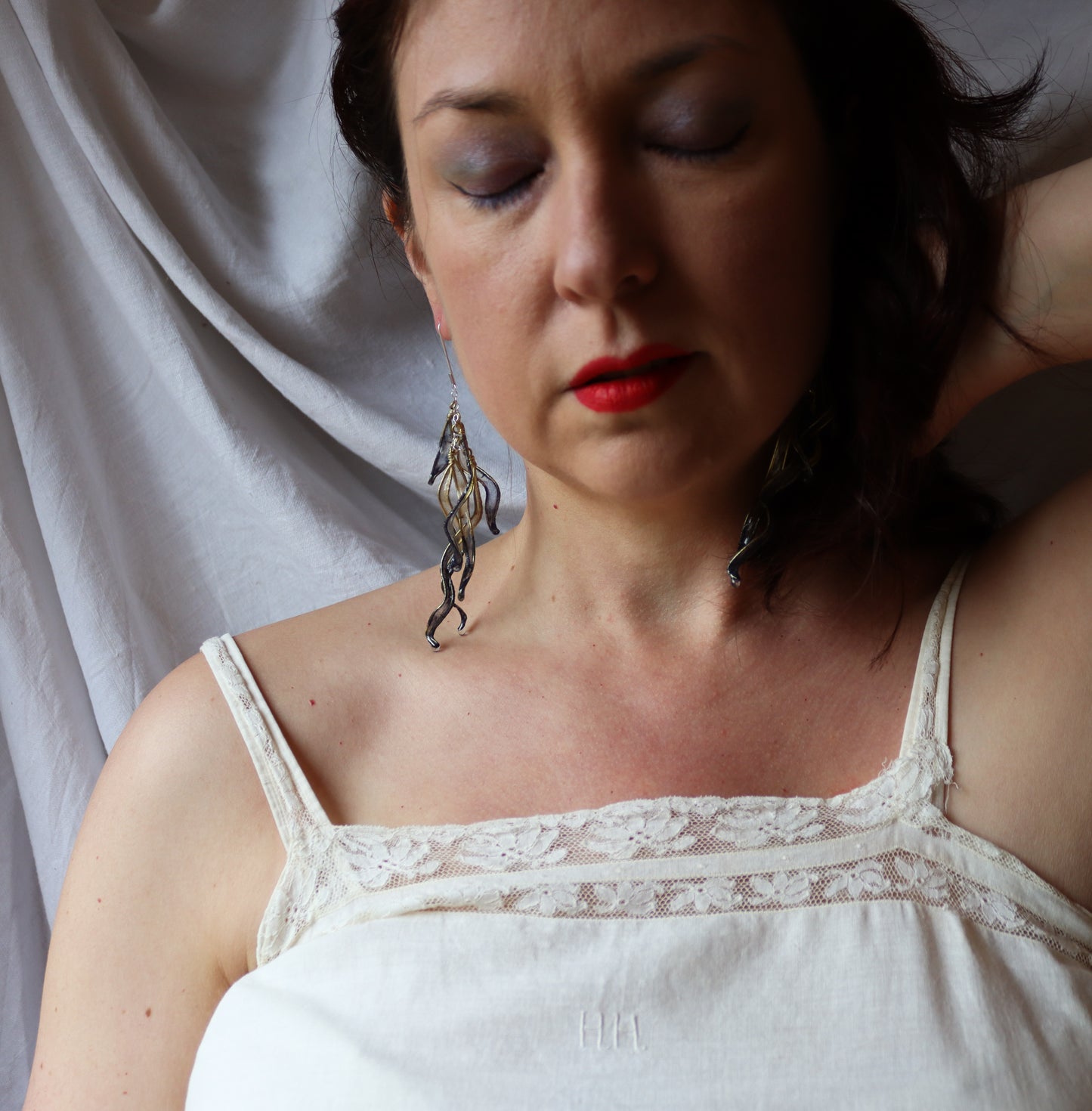 Petal Drop Earrings, large : indigo