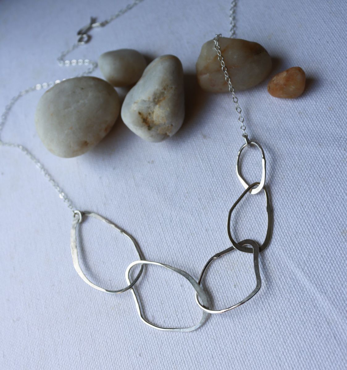 River Stone Necklace, Large, Sterling Silver