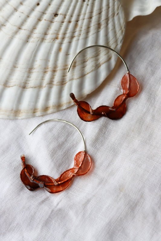 Sea Fan Earrings, small : tree bark & apricot