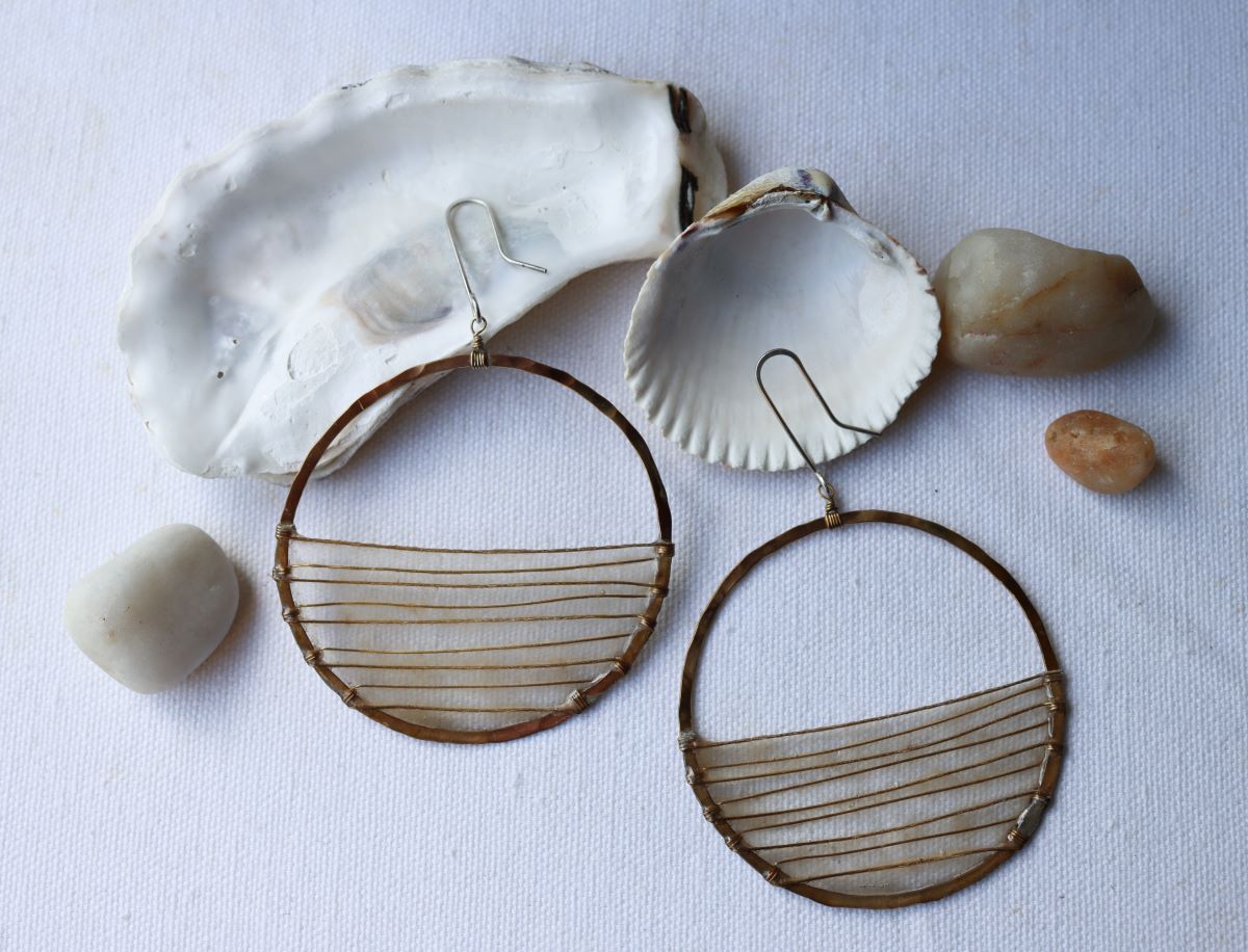 Sunrise Earrings, large : brass & ivory
