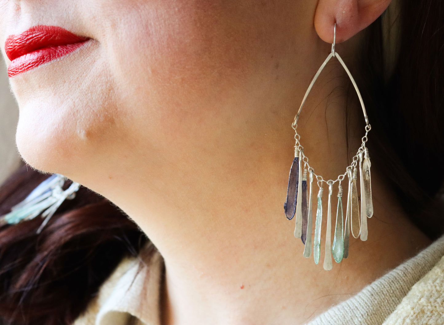 Windchime Earrings : indigo, seaglass, ivory