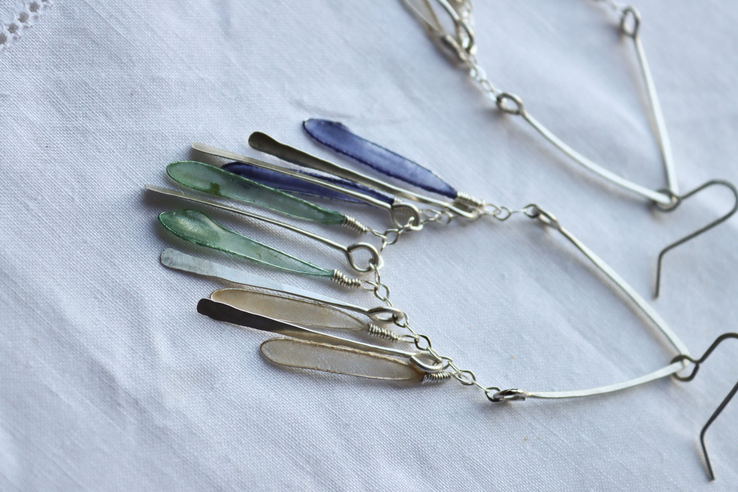 Windchime Earrings : indigo, seaglass, ivory